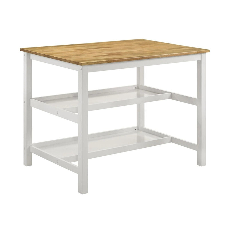 Table de comptoir de cuisine îlot marron et blanc avec support pour casseroles