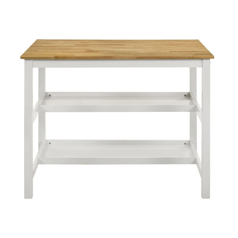 Table de comptoir de cuisine îlot marron et blanc avec support pour casseroles