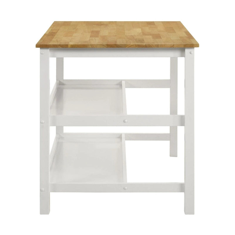 Table de comptoir de cuisine îlot marron et blanc avec support pour casseroles