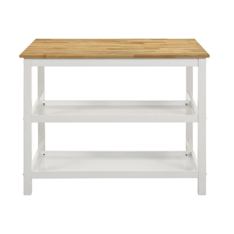 Table de comptoir de cuisine îlot marron et blanc avec support pour casseroles