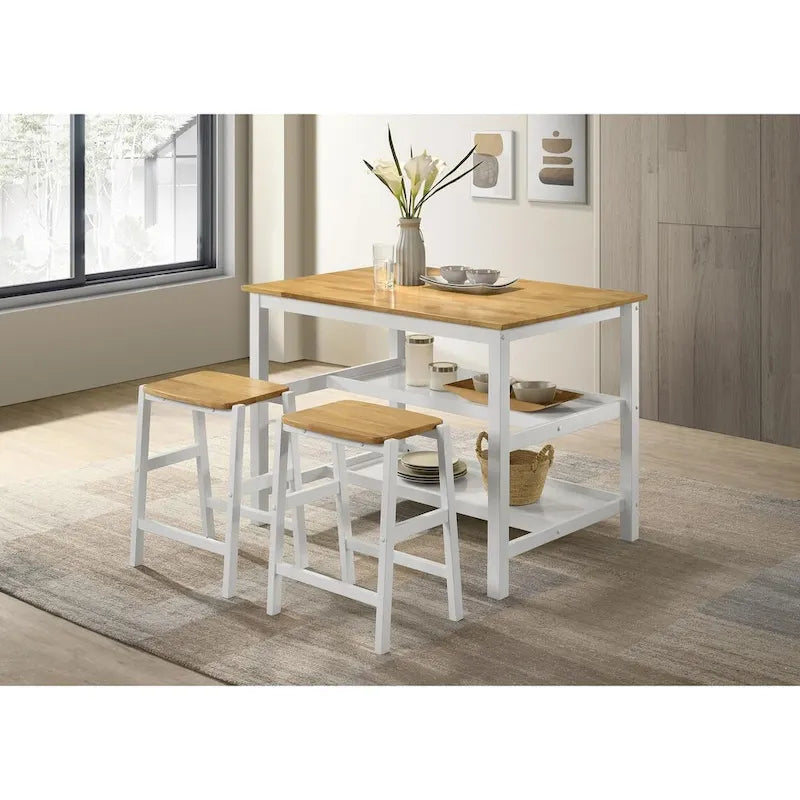 Table de comptoir de cuisine îlot marron et blanc avec support pour casseroles