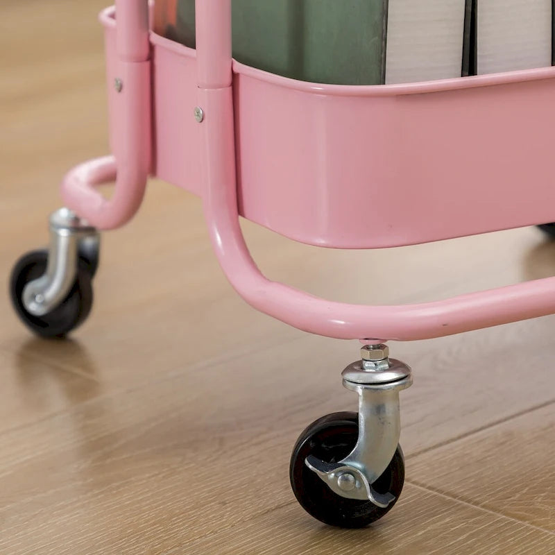 Chariot de rangement rose à 3 niveaux en métal avec roulettes - 31 x 14 x 18