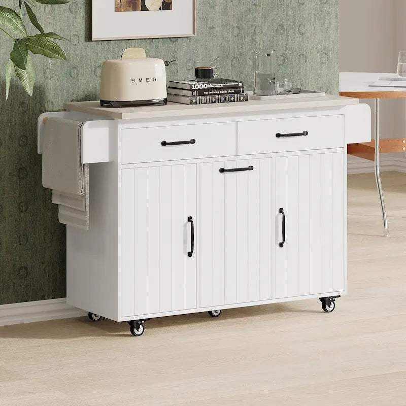 Dessertes de cuisine roulantes de 129,5 cm de large avec abattant et poubelle basculante