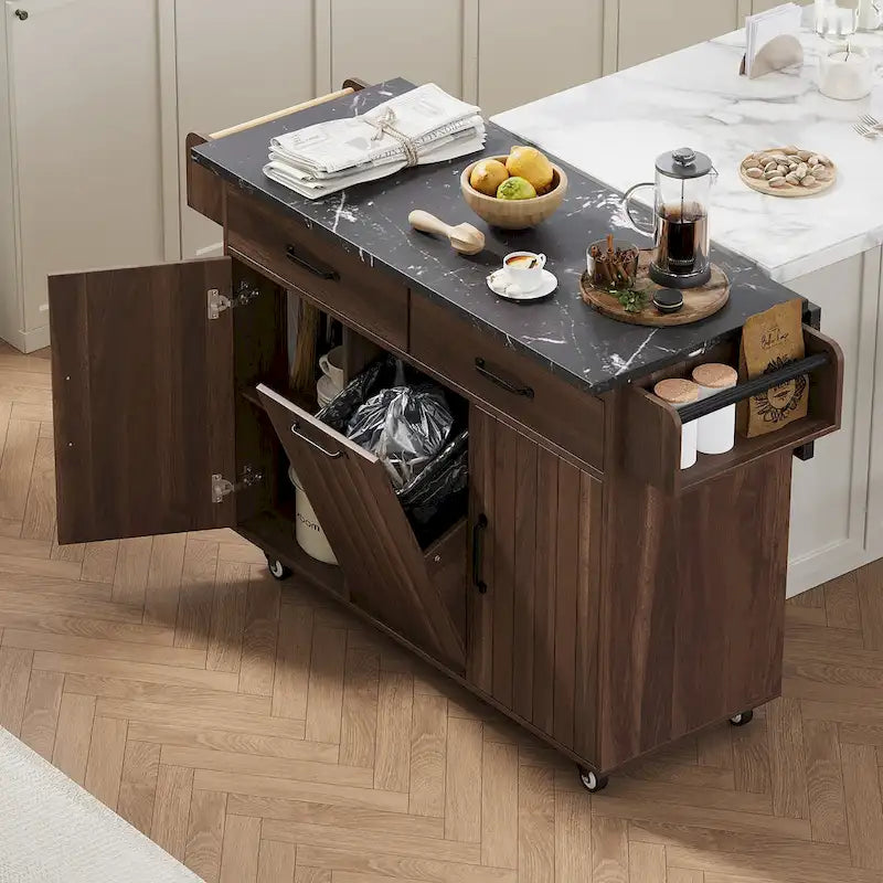 Dessertes de cuisine roulantes de 129,5 cm de large avec abattant et poubelle basculante