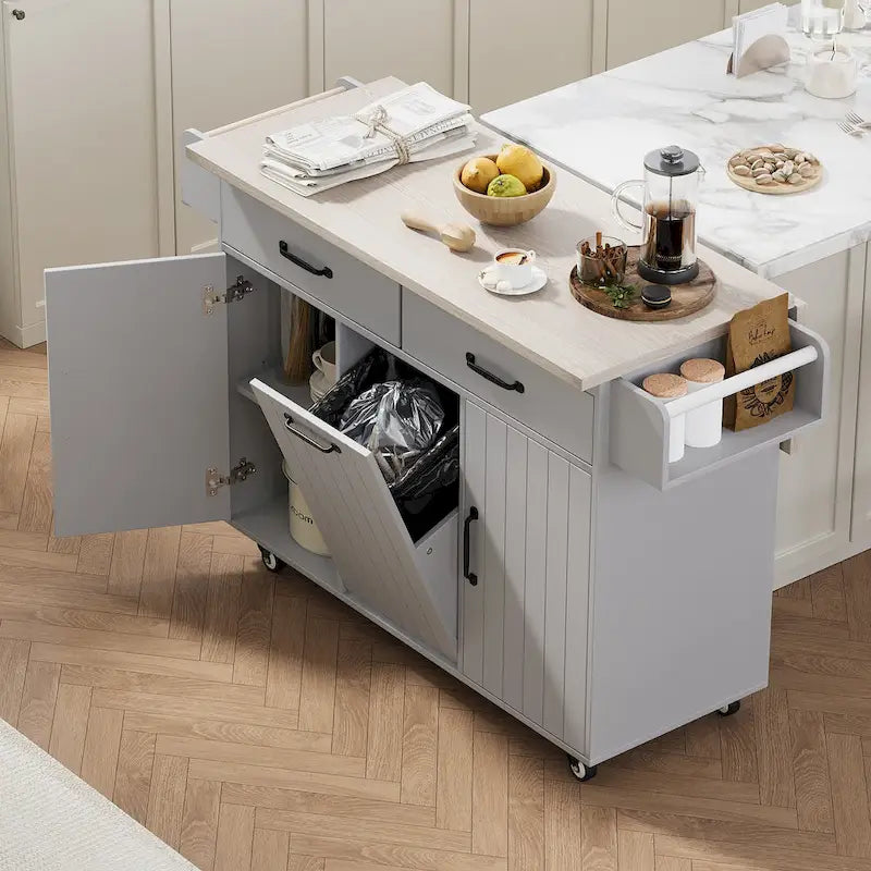 Dessertes de cuisine roulantes de 129,5 cm de large avec abattant et poubelle basculante