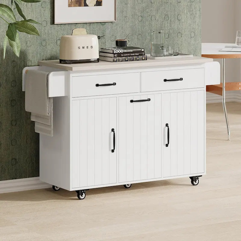Dessertes de cuisine roulantes de 129,5 cm de large avec abattant et poubelle basculante