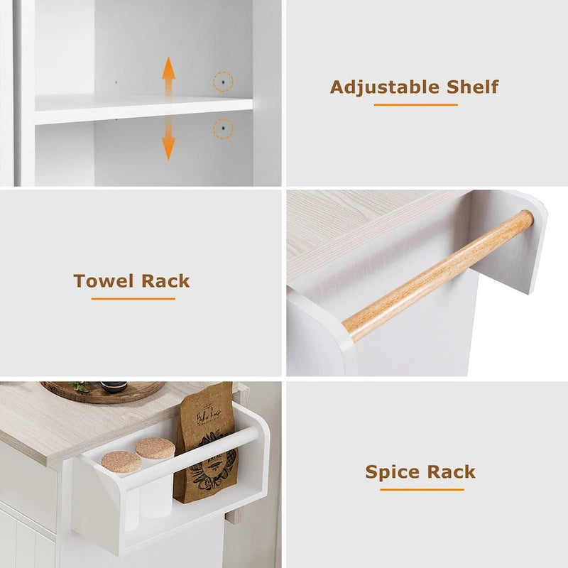 Dessertes de cuisine roulantes de 129,5 cm de large avec abattant et poubelle basculante