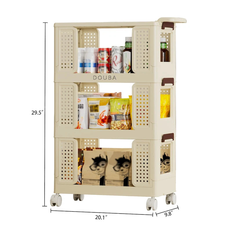 Chariot de cuisine mobile à 3 niveaux avec roulettes verrouillables
